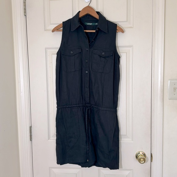 LAUREN RALPH LAUREN Linen Black Sleeveless Jumpsuit Size 6 Medium - Picture 3 of 7